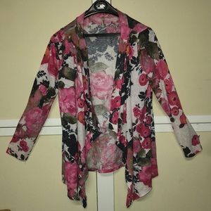 #1613, 42Pops Floral long sleeve Cardigan Med